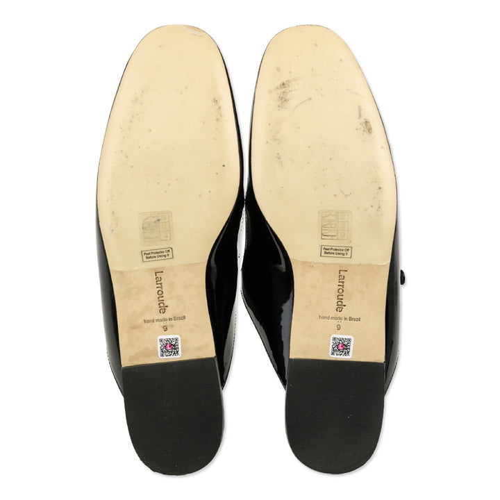 Larroudé Black Patent Blair Slide On Mule Flat