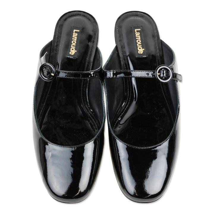 Larroudé Black Patent Blair Slide On Mule Flat