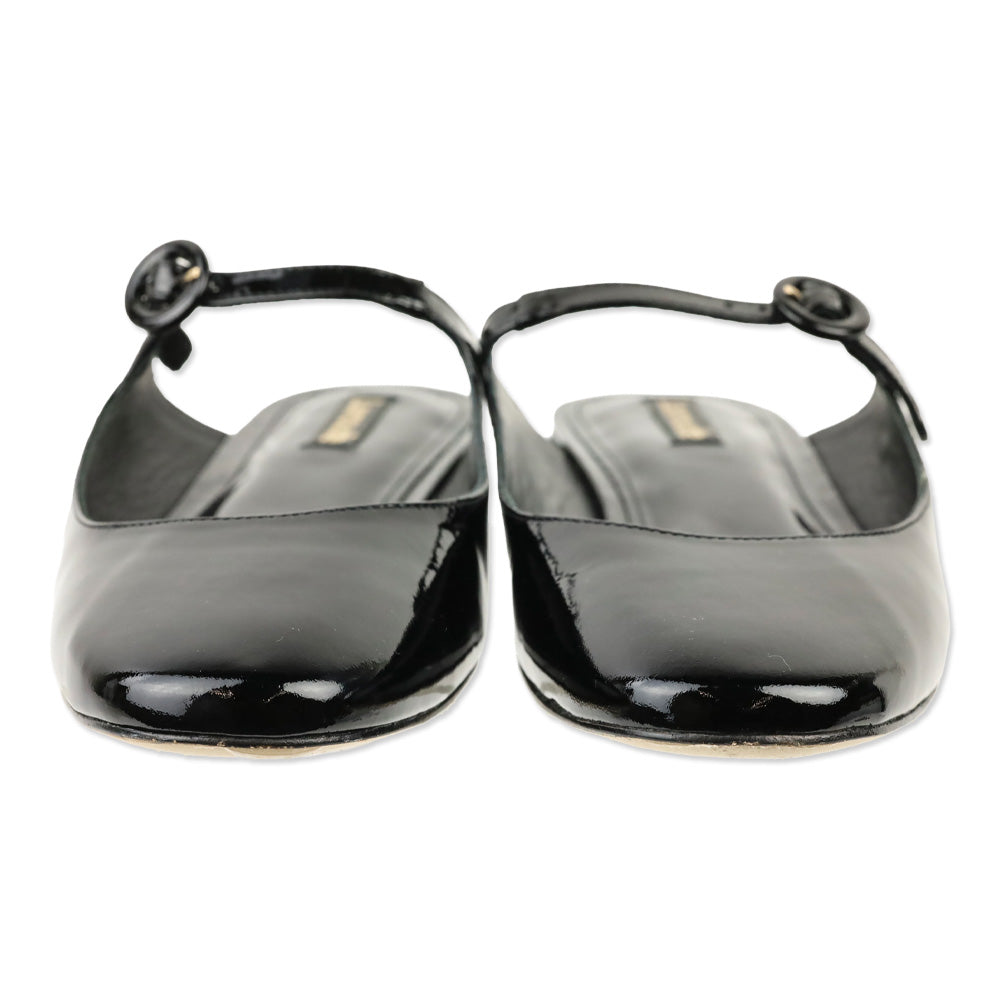 Larroudé Black Patent Blair Slide On Mule Flat