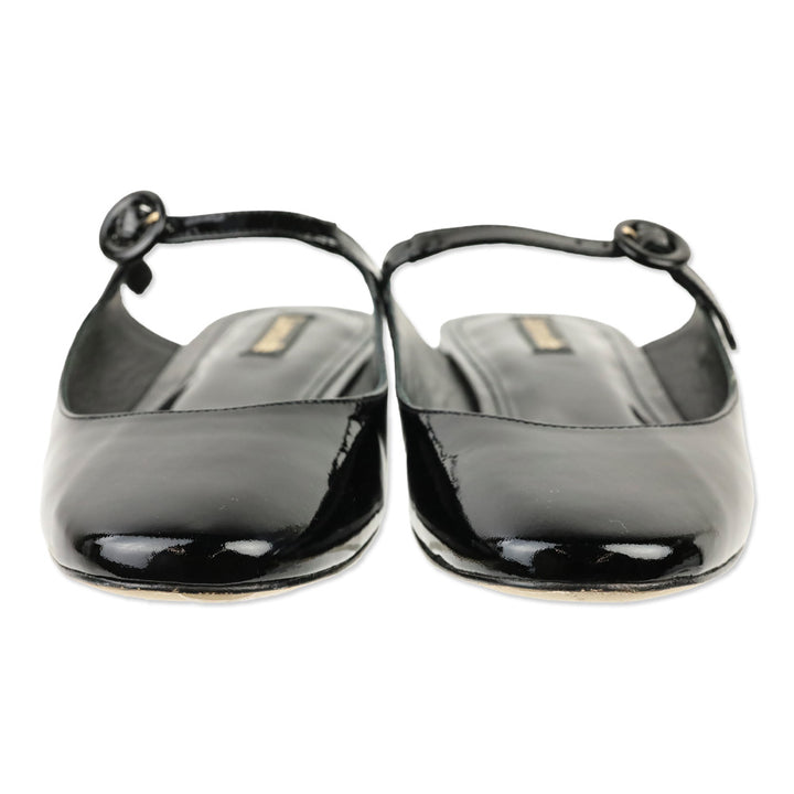 Larroudé Black Patent Blair Slide On Mule Flat