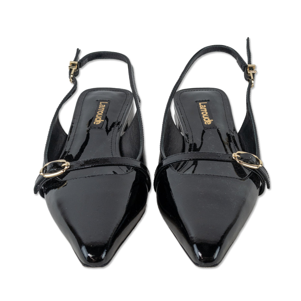 Larroudé Ines Black Patent Leather Slingback Flats