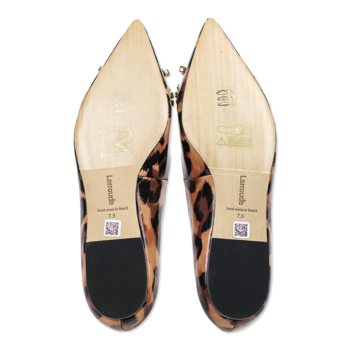 Larroudé Lee Jaguar-Print Patent Leather Crystal Bow Flats