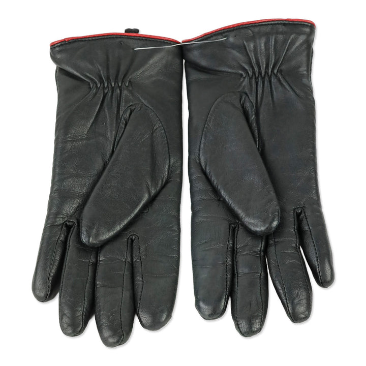 Lauren Ralph Lauren Black Leather Red Trim Lined Gloves