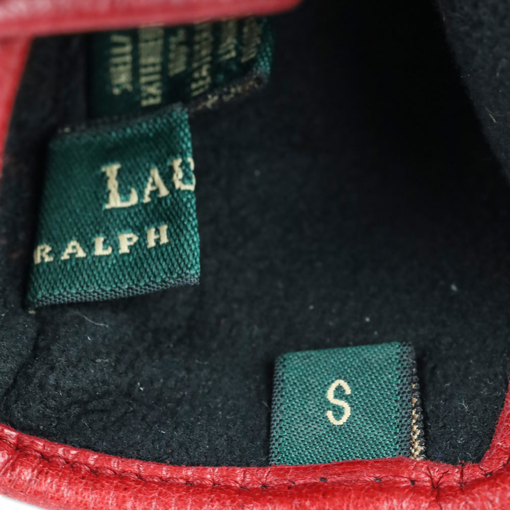 Lauren Ralph Lauren Black Leather Red Trim Lined Gloves