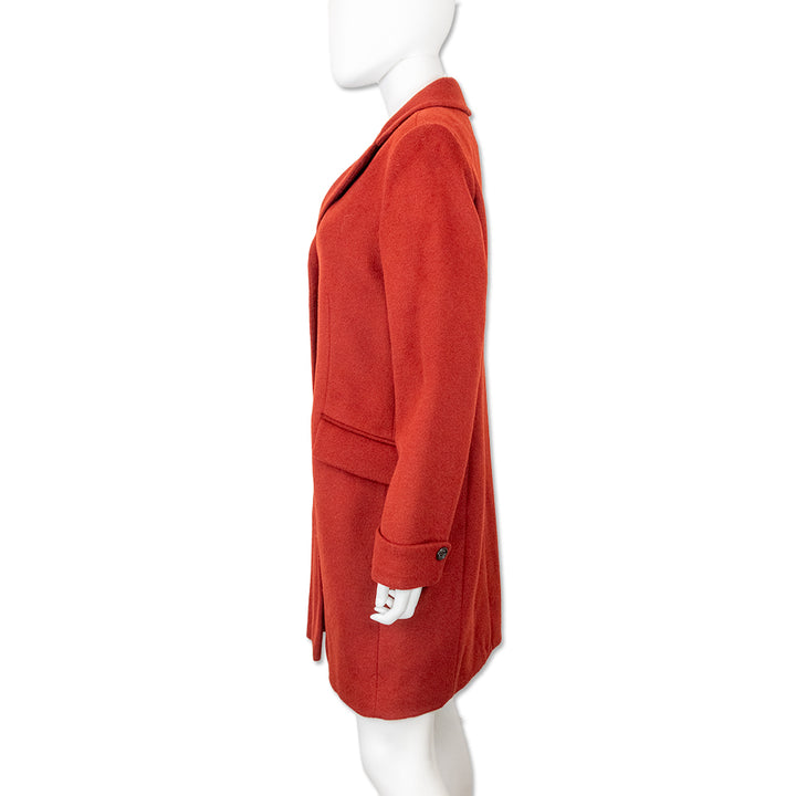 Lauren Ralph Lauren Red Wool-Blend Long Notched-Collar Coat