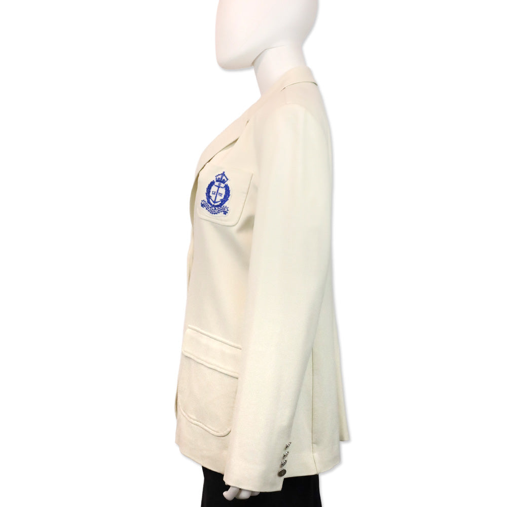 Lauren Ralph Lauren White Crest-Patch Ponte Blazer