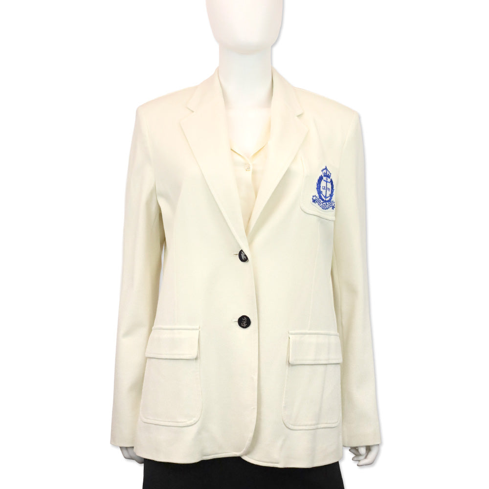 Lauren Ralph Lauren White Crest-Patch Ponte Blazer