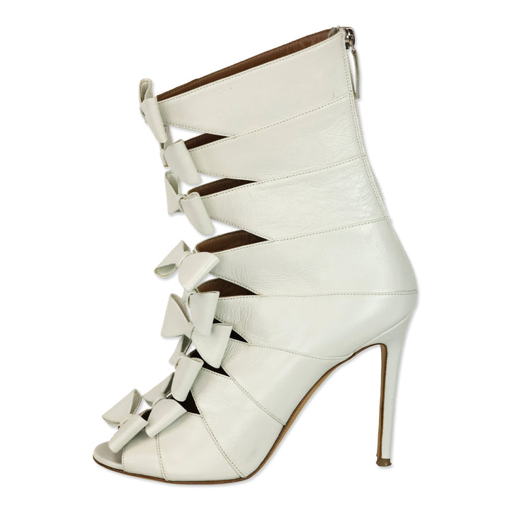 Laurence Dacade Silda White Leather Cutout Bow-Front Booties