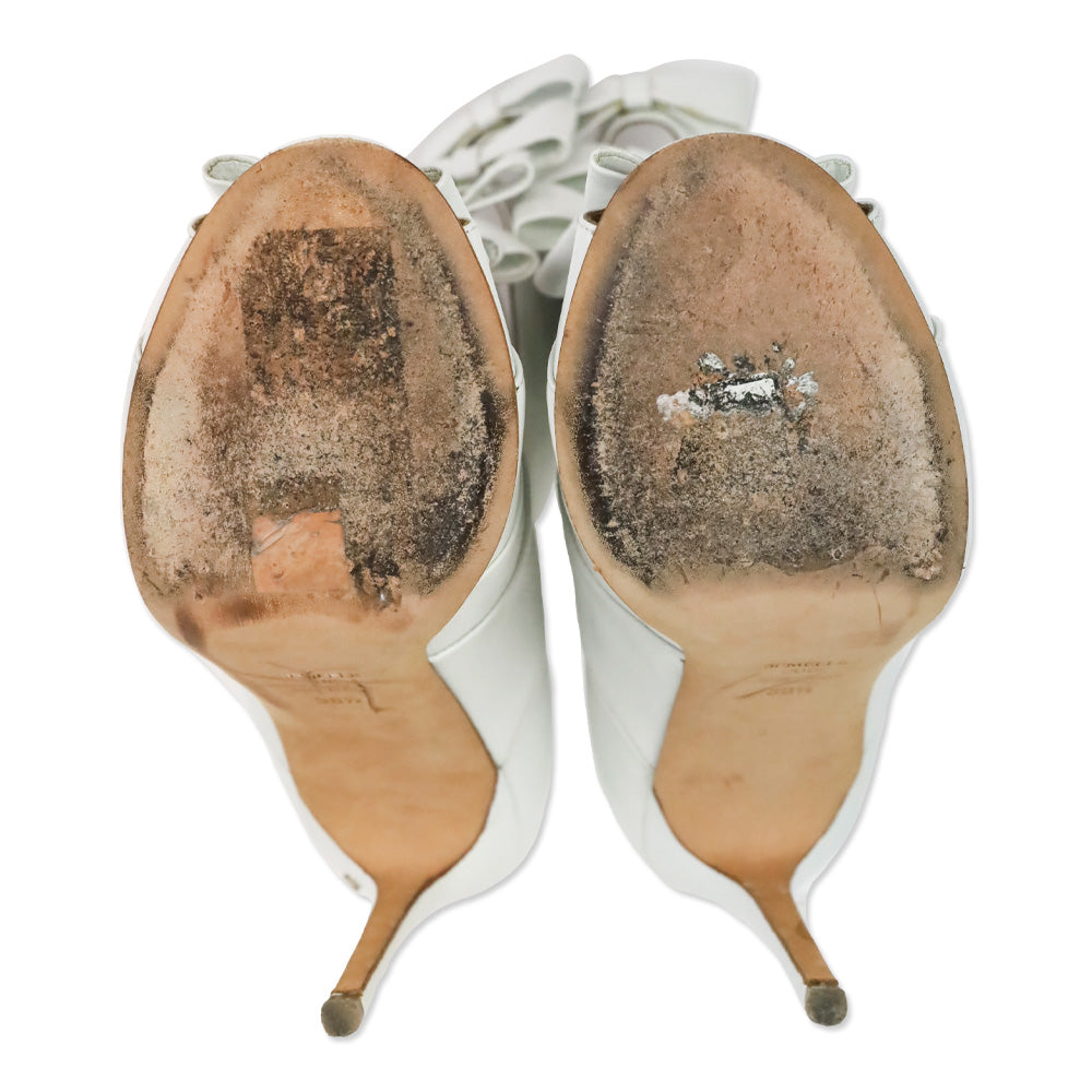 Laurence Dacade Silda White Leather Cutout Bow-Front Booties