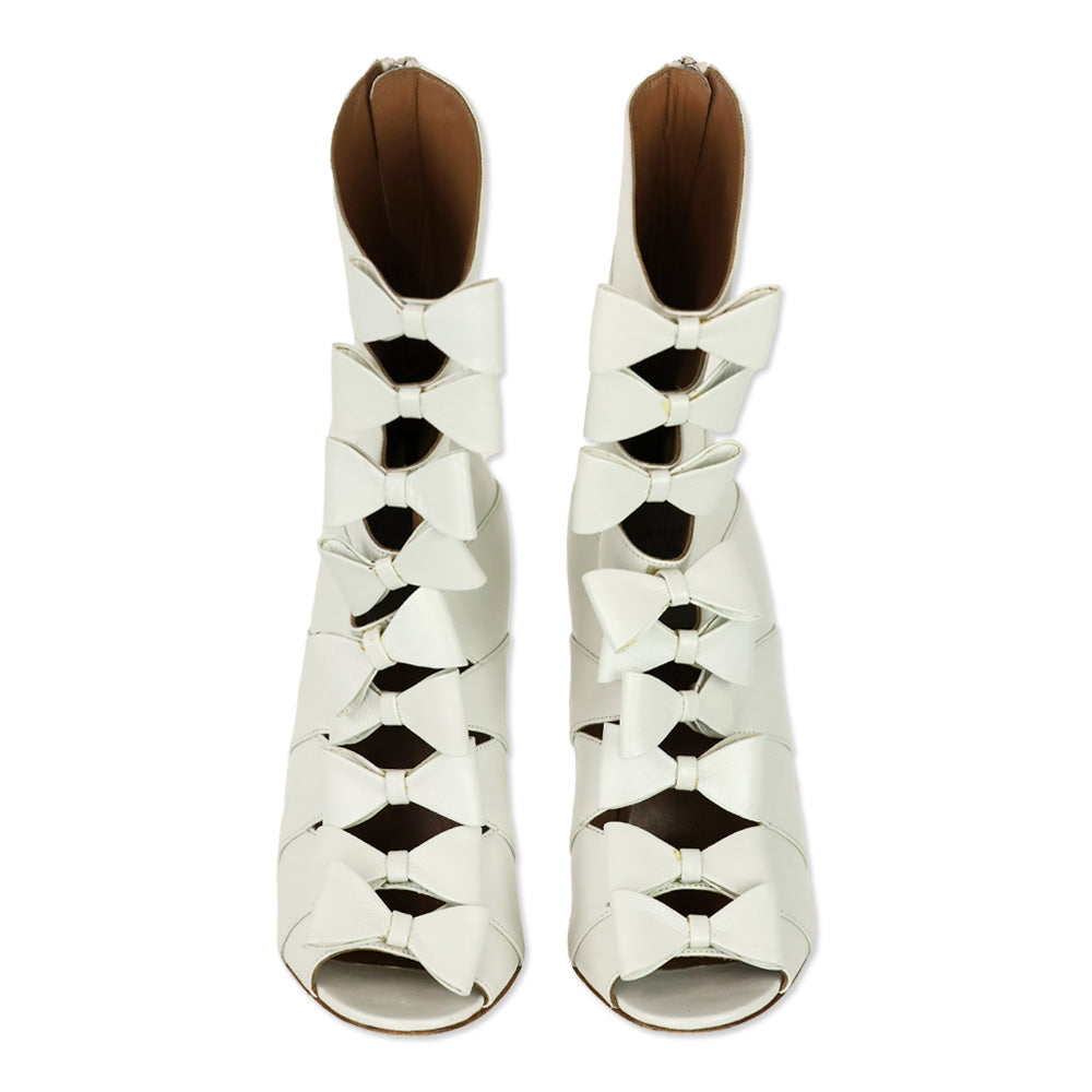 Laurence Dacade Silda White Leather Cutout Bow-Front Booties