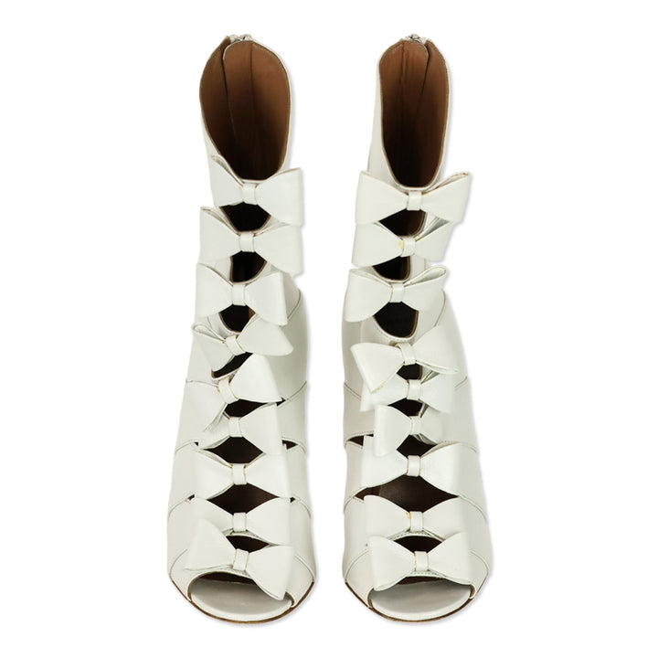 Laurence Dacade Silda White Leather Cutout Bow-Front Booties