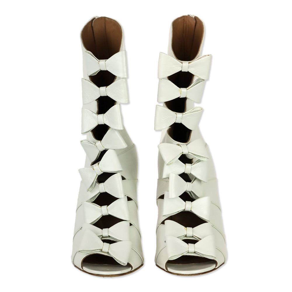 Laurence Dacade Silda White Leather Cutout Bow-Front Booties