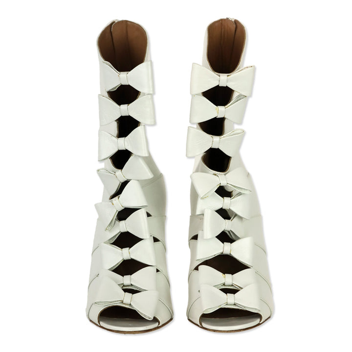 Laurence Dacade Silda White Leather Cutout Bow-Front Booties
