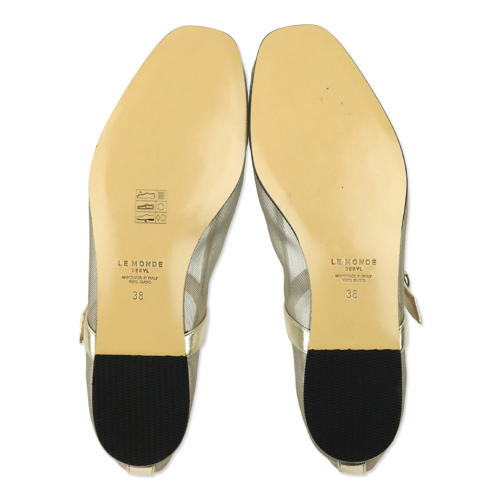 Le Monde Béryl Gold Mesh Ballet Mary Jane Flat