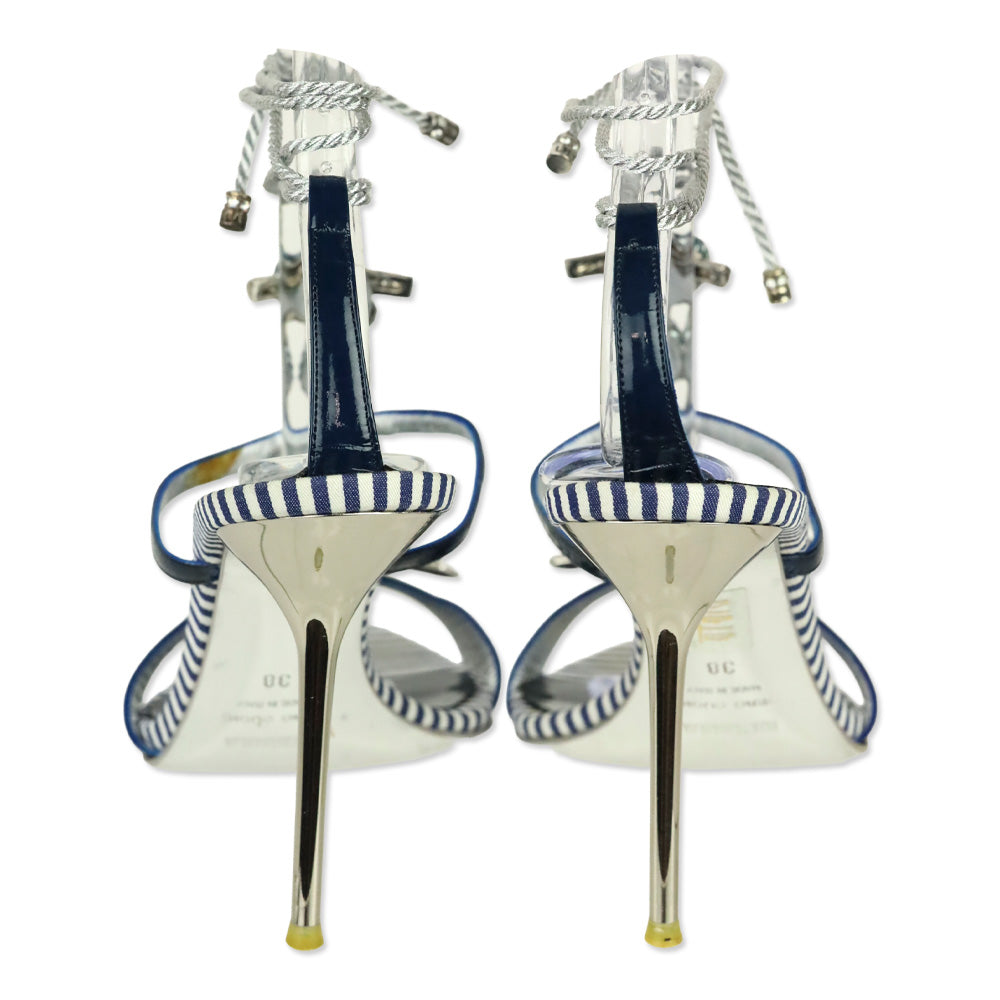 Le Silla Blue/White Striped Crystal Anchor Wrap Sandal
