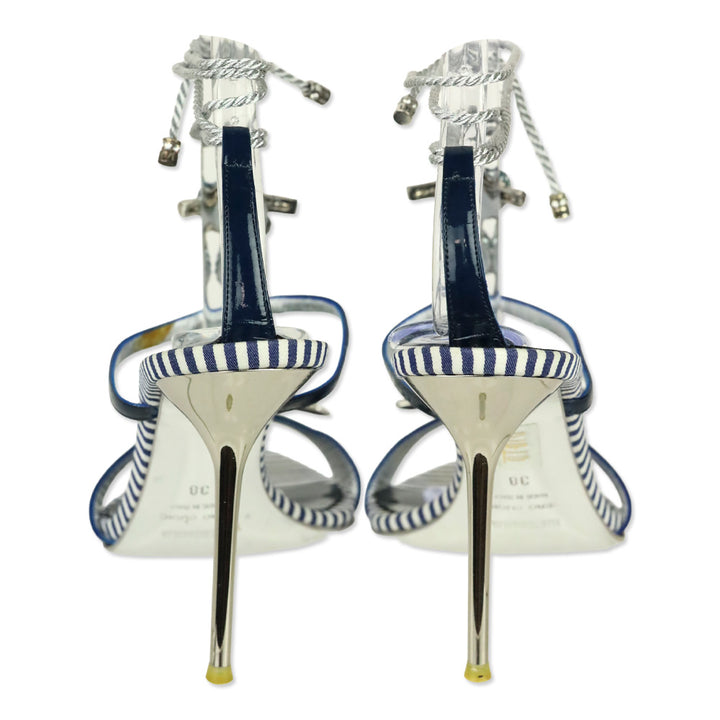 Le Silla Blue/White Striped Crystal Anchor Wrap Sandal