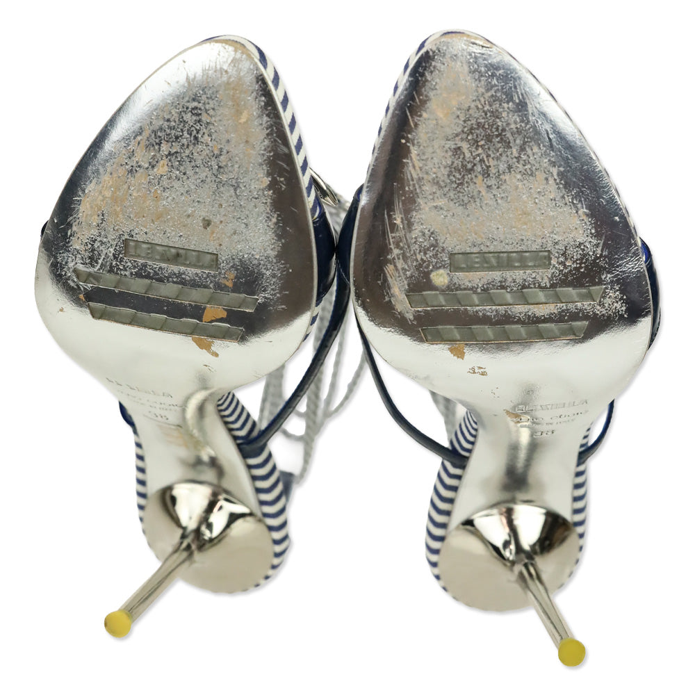 Le Silla Blue/White Striped Crystal Anchor Wrap Sandal