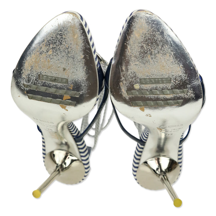 Le Silla Blue/White Striped Crystal Anchor Wrap Sandal