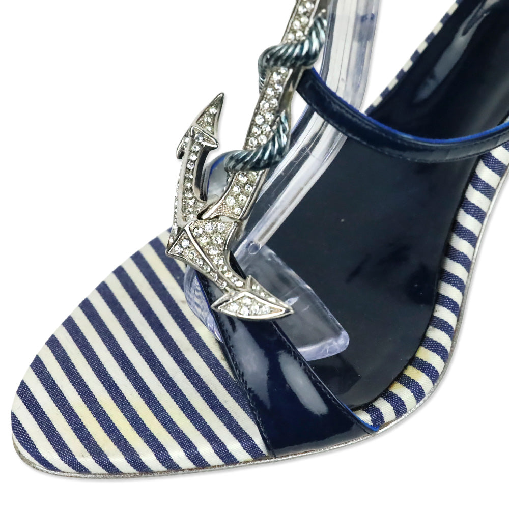 Le Silla Blue/White Striped Crystal Anchor Wrap Sandal