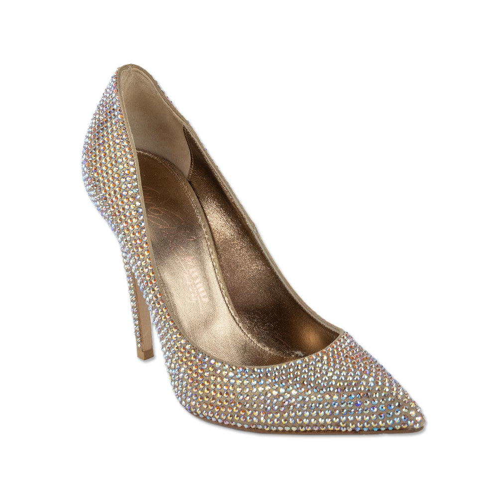 Le Silla Bronze Glitter Suede Crystal Pumps