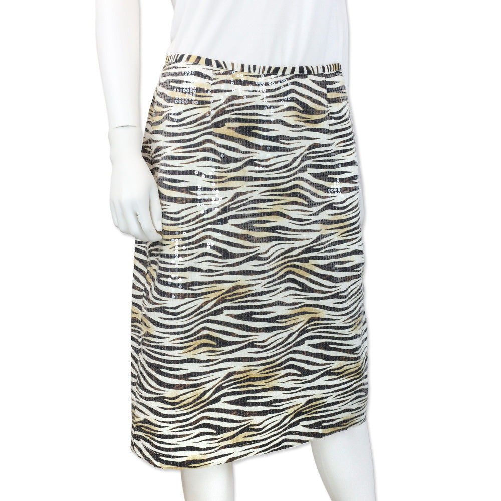 Le Superbe Tiger Printed Cotton Sequin Midi Skirt