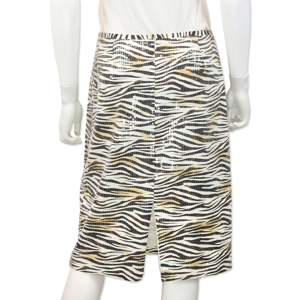 Le Superbe Tiger Printed Cotton Sequin Midi Skirt