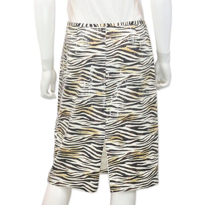 Le Superbe Tiger Printed Cotton Sequin Midi Skirt