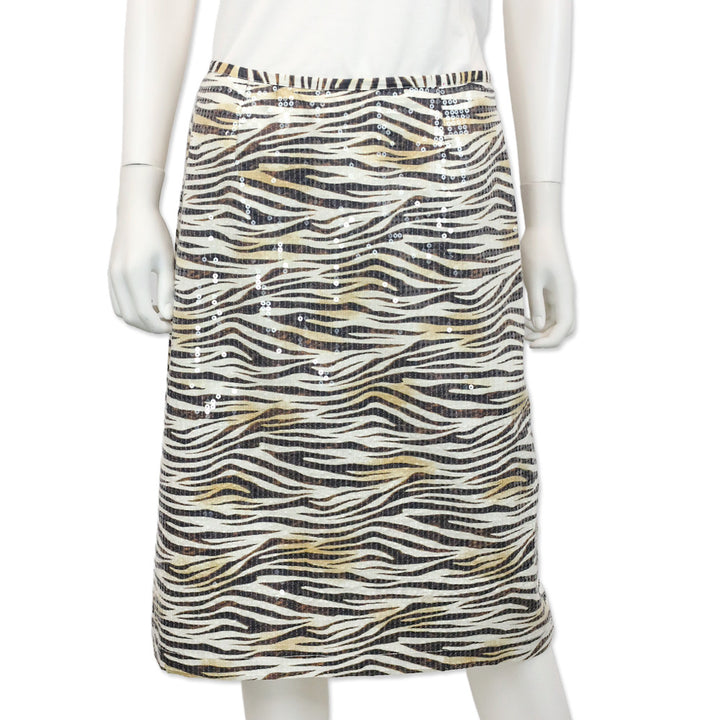 Le Superbe Tiger Printed Cotton Sequin Midi Skirt