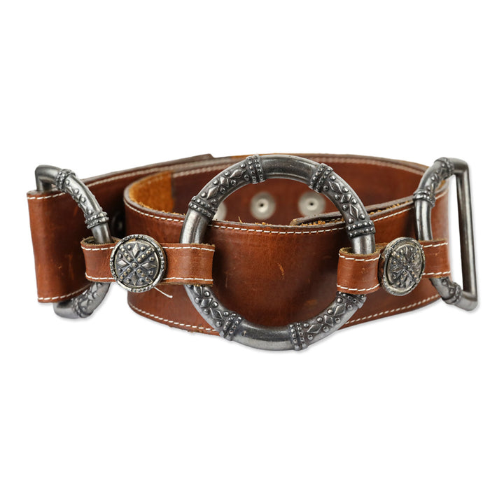 Leatherock Inc. Brown Studded Leather Belt with Gunmetal O Ring