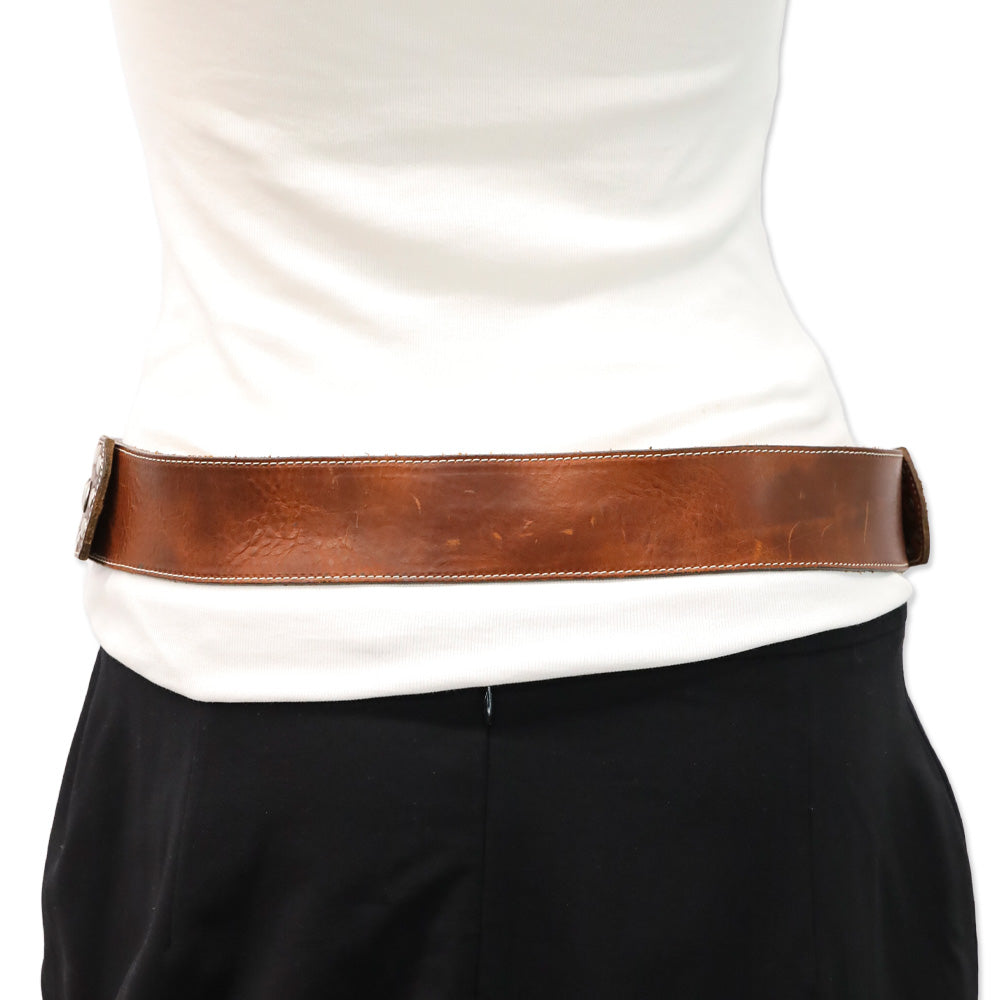 Leatherock Inc. Brown Studded Leather Belt with Gunmetal O Ring