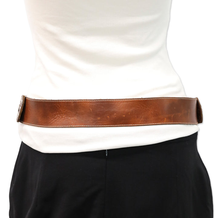 Leatherock Inc. Brown Studded Leather Belt with Gunmetal O Ring
