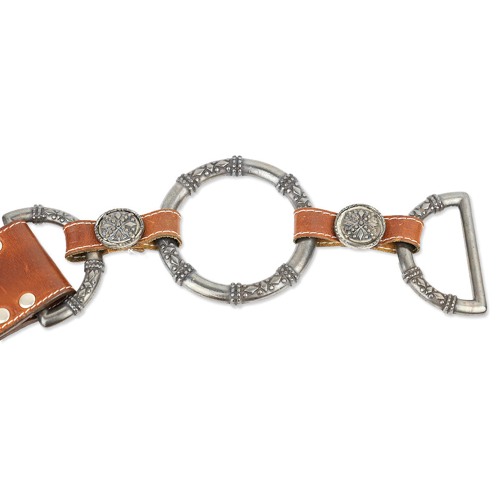 Leatherock Inc. Brown Studded Leather Belt with Gunmetal O Ring