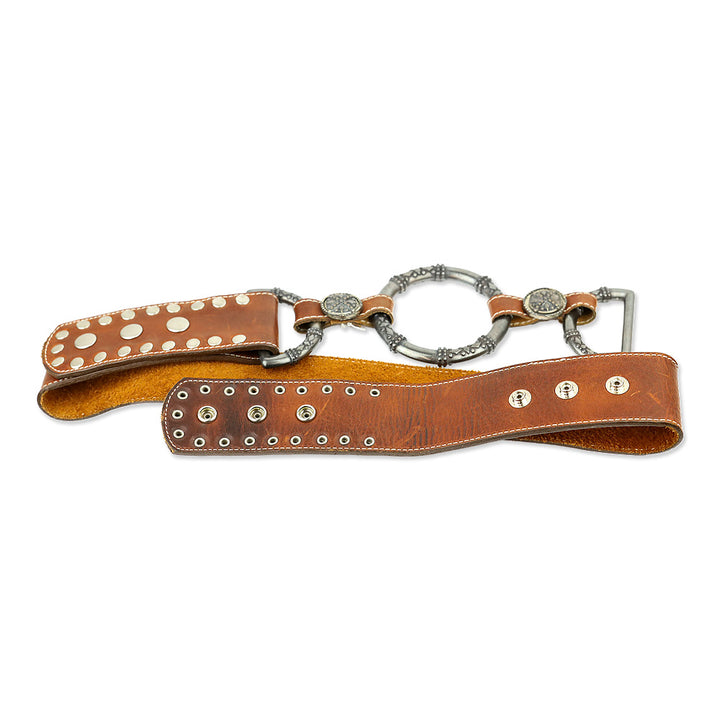 Leatherock Inc. Brown Studded Leather Belt with Gunmetal O Ring