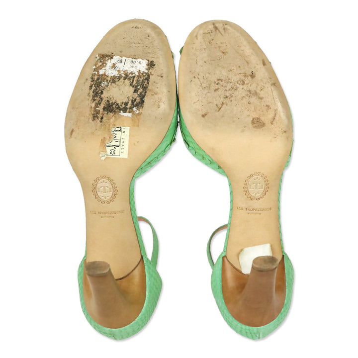 Les Tropeziennes Teal Snakeskin Embossed Scalloped Leather D'Orsay Ankle-Strap Pumps