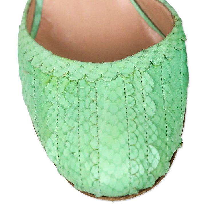 Les Tropeziennes Teal Snakeskin Embossed Scalloped Leather D'Orsay Ankle-Strap Pumps