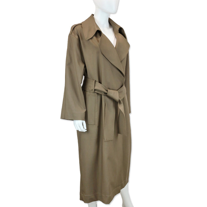 Leset Jane Brown Wool-Blend Twill Double-Breasted Belted Trench Coat