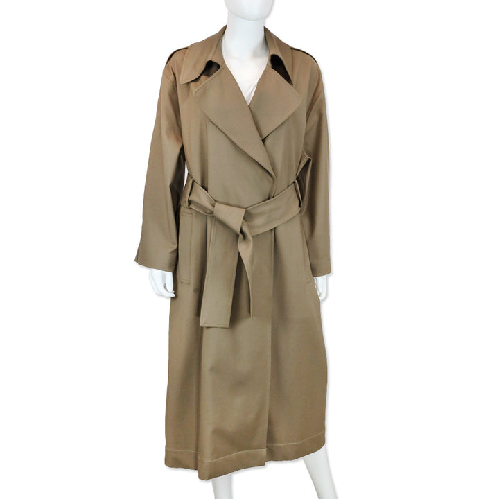 Leset Jane Brown Wool-Blend Twill Double-Breasted Belted Trench Coat