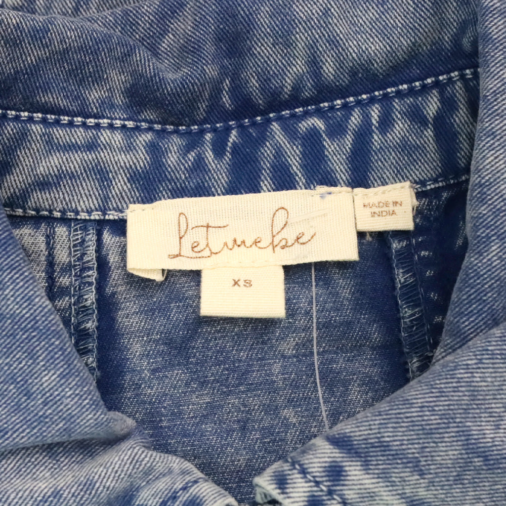 Let Me Be Crystal Embellished Denim Flutter Sleeve Top