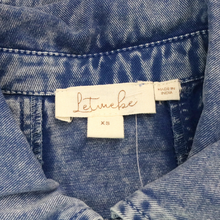 Let Me Be Crystal Embellished Denim Flutter Sleeve Top
