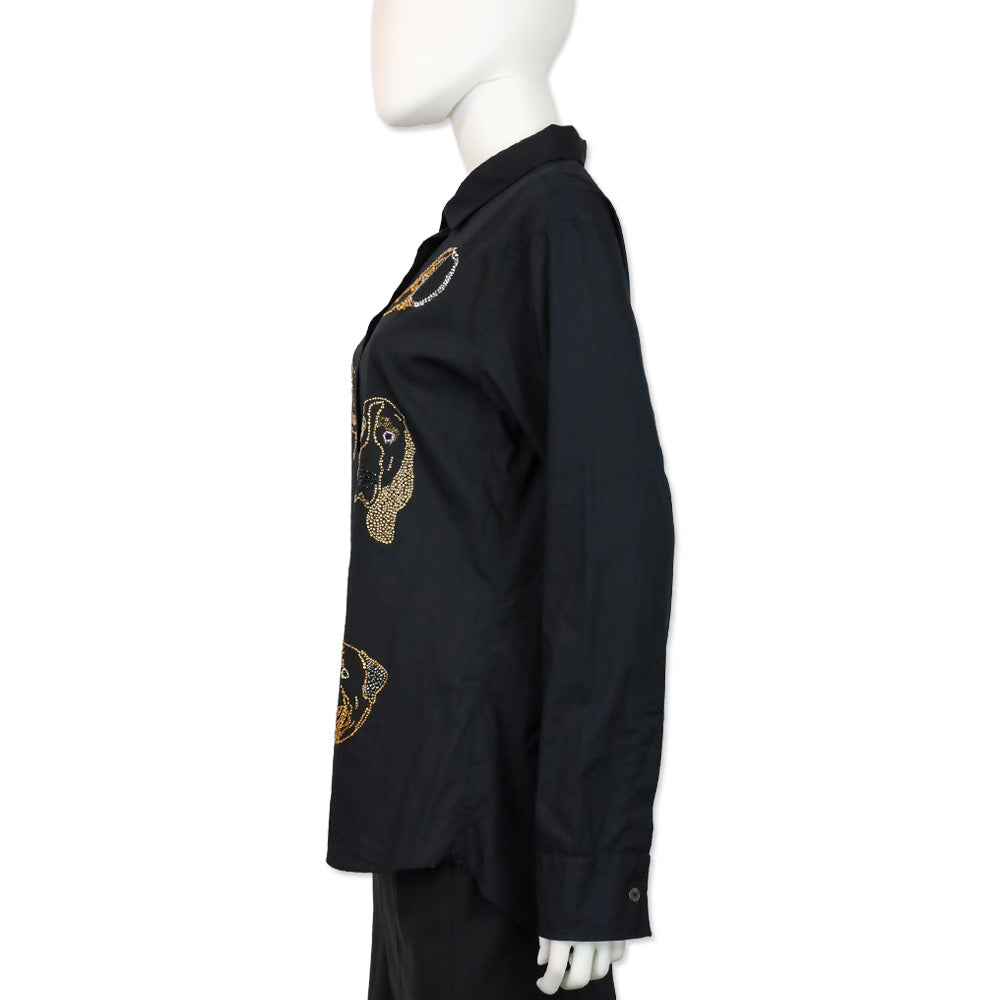 Libertine Black Dog Crystal Embellished Cotton Button-Down Shirt