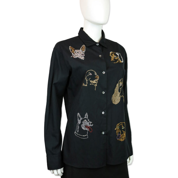 Libertine Black Dog Crystal Embellished Cotton Button-Down Shirt