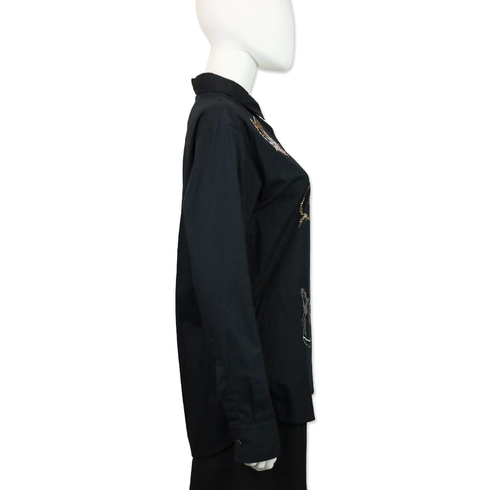 Libertine Black Dog Crystal Embellished Cotton Button-Down Shirt