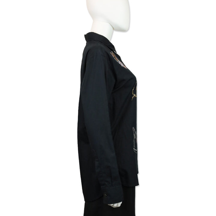 Libertine Black Dog Crystal Embellished Cotton Button-Down Shirt