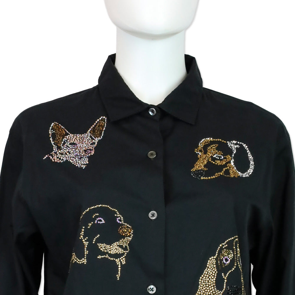 Libertine Black Dog Crystal Embellished Cotton Button-Down Shirt