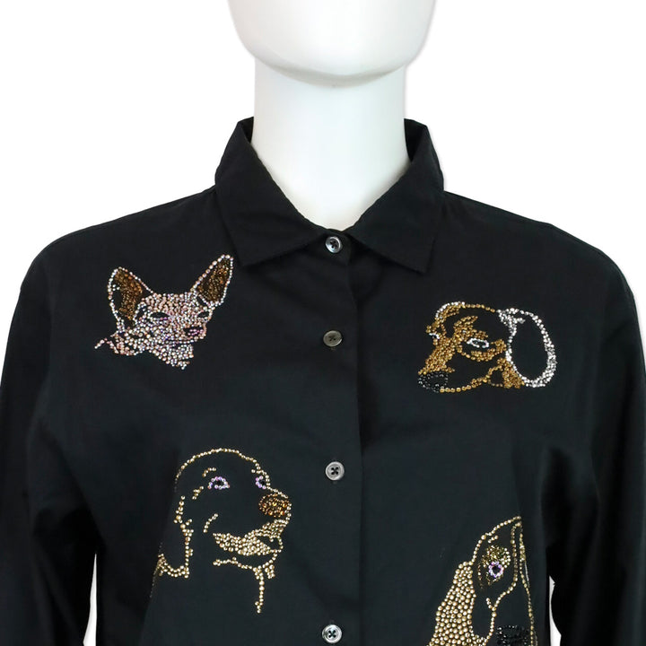 Libertine Black Dog Crystal Embellished Cotton Button-Down Shirt