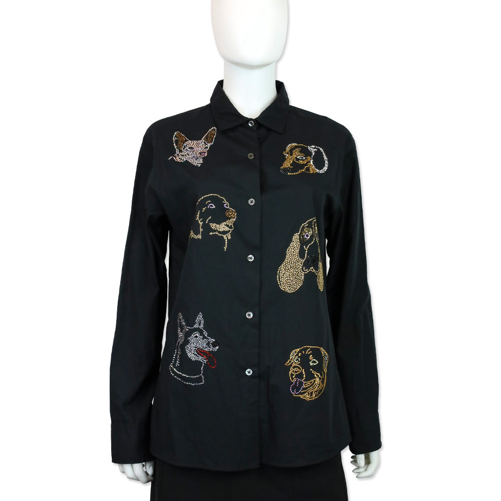 Libertine Black Dog Crystal Embellished Cotton Button-Down Shirt