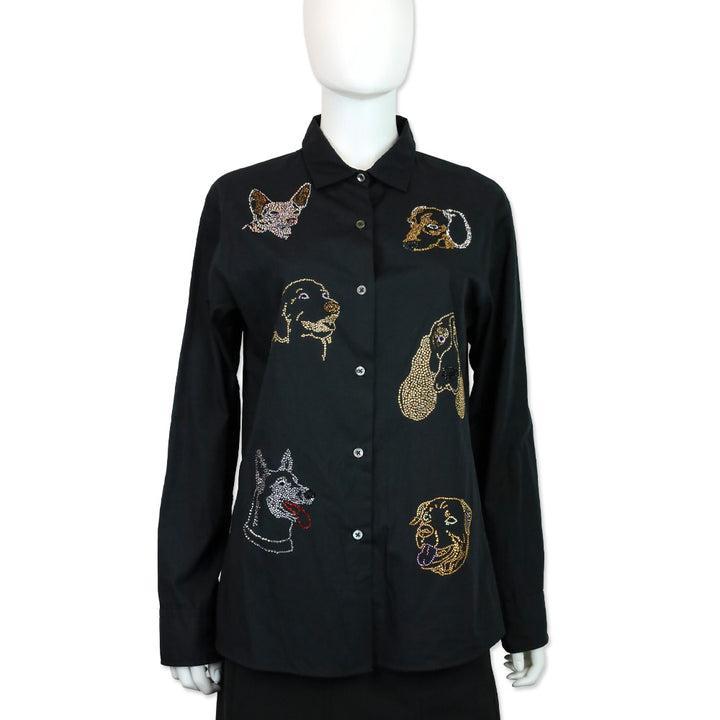 Libertine Black Dog Crystal Embellished Cotton Button-Down Shirt