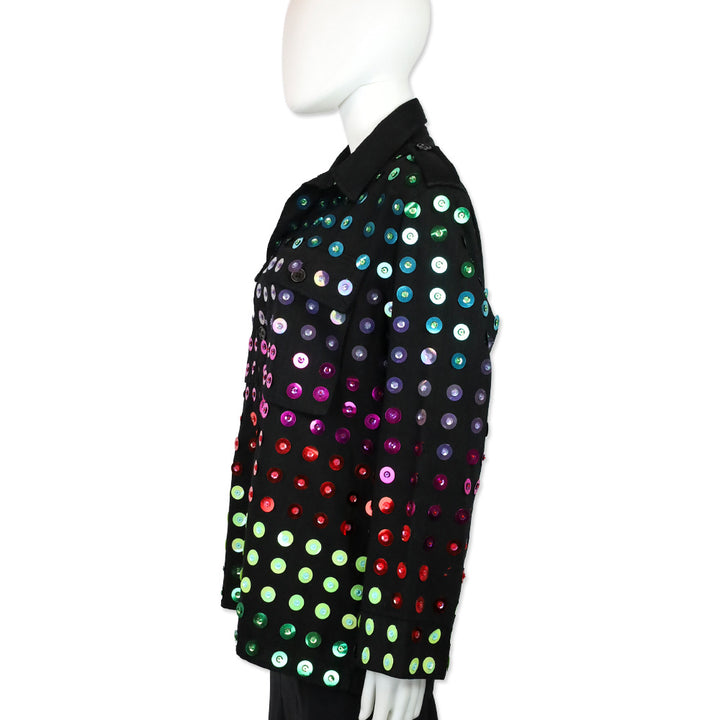 Libertine Black Herringbone Twill Multicolor Sequin Embellished Jacket