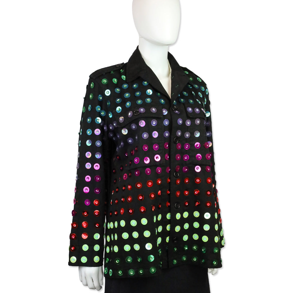 Libertine Black Herringbone Twill Multicolor Sequin Embellished Jacket