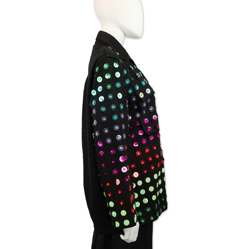 Libertine Black Herringbone Twill Multicolor Sequin Embellished Jacket